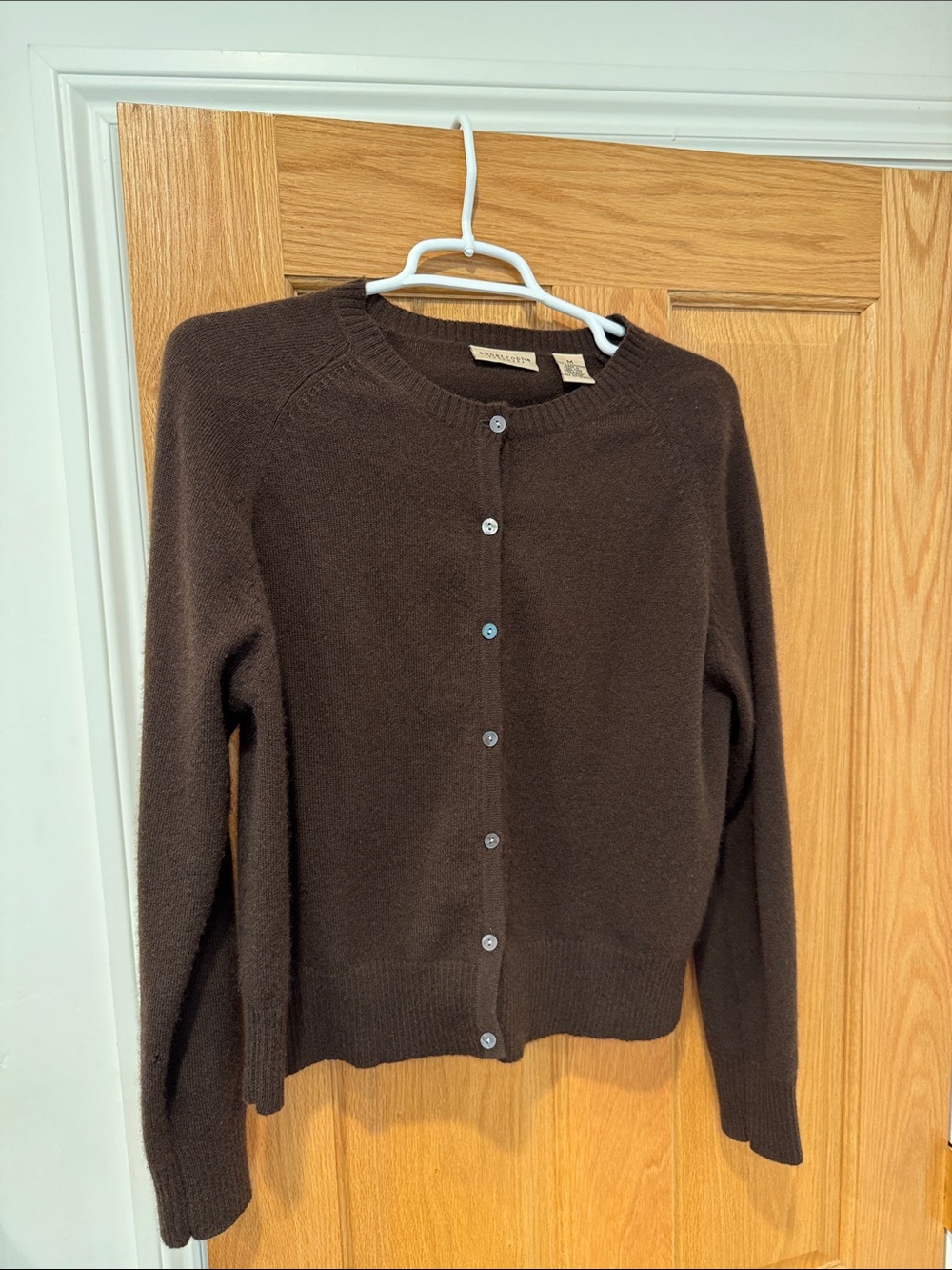 Apostrophe Cashmere Chocolate Brown Button-Up Crewneck Cardigan